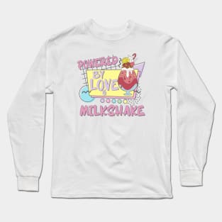 Powered By Love Milkshake Retro 80s 90s Couples Who Loves Milkshakes Long Sleeve T-Shirt